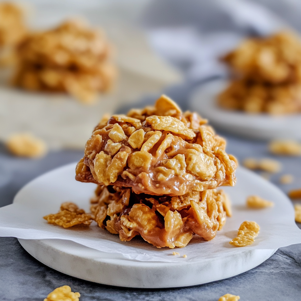 No Bake Peanut Butter Cornflake Cookies