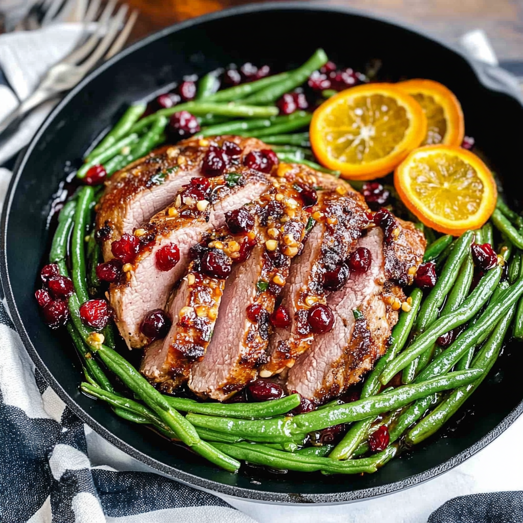 Roasted Cranberry Orange Pork Tenderloin with Green Beans